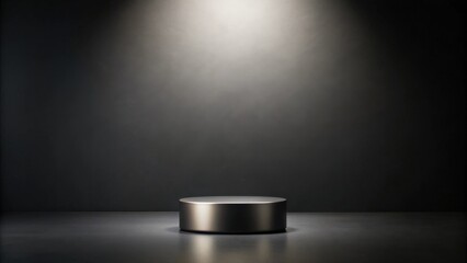 Poster - Dark Studio Setting with Cylindrical Platform for Product Display