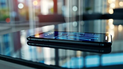 Smartphone liegt auf reflektierendem Untergrund