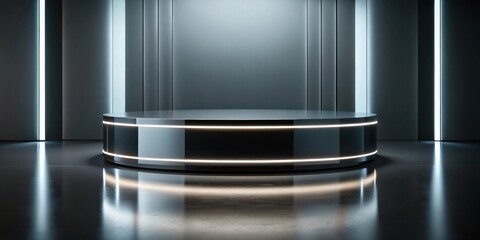 Poster - Sleek Circular Platform with Illuminated Base in Modern Setting