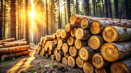 Aufkleber - Golden Hour Lumber Stack in a Sun Dappled Forest