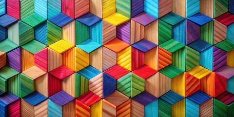 Poster - Vibrant Hexagonal Wooden Blocks Create a Striking Geometric Pattern
