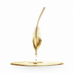 Poster - A stunning gold feather drips liquid gold, forming a rippled pool of artistic brilliance.