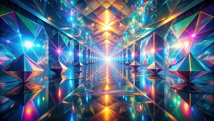 Poster - A Futuristic Corridor of Shimmering Prisms and Celestial Lights Reflecting on a Polished Floor