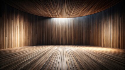 Poster - Curved Wooden Room Interior with Subtle Lighting and Empty Floor Space