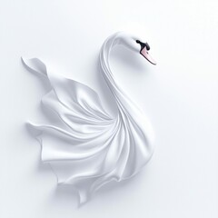 Poster - Elegant white swan sculpture on a white background, draped in flowing fabric to create a sense of motion.