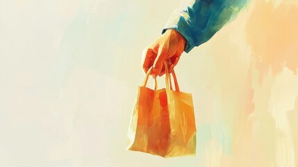 Aufkleber - Hand extending a grocery bag in an artistic illustration with soft colors and smooth digital brushwork Generative AI