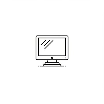 Minimalist computer icon on white background: sleek tech symbol for digital designs