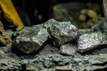 Poster - Uranium extraction process displayed with mined rocks Generative AI