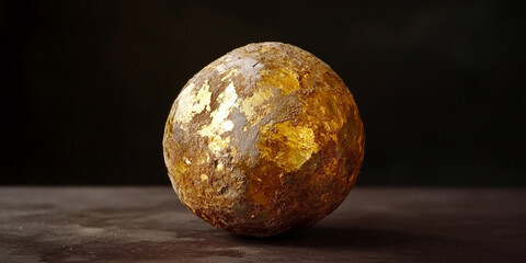 Poster - Heavy metal uranium sphere displayed on dark background Generative AI