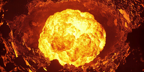Poster - Bright explosion in a uranium extraction site at night Generative AI