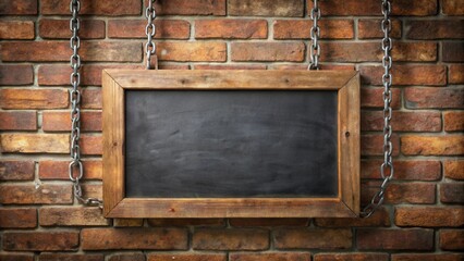 Aufkleber - Rustic Wooden Framed Blackboard Hanging on Brick Wall with Chains
