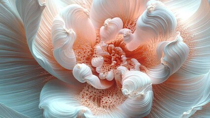 Aufkleber - Animation of an abstract, delicate flower where the petals are composed of many complex, intertwined lines and curves that slowly unfold to show a soft play of light and shadow on their surface