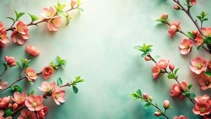 Poster - Delicate Peach Blossoms Frame a Soft Mint Background Perfect for Springtime Announcements or Invitations