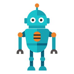 Poster - a cartoonish robot designed in cyan and orange with a simplified appearance vector illustration
