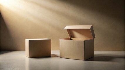 Poster - Empty cardboard boxes on a neutral background, ready for product placement or shipping concept