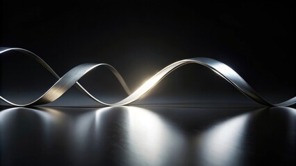Aufkleber - Abstract Metallic Ribbon Forming a Wave-Like Pattern on a Dark Reflective Surface