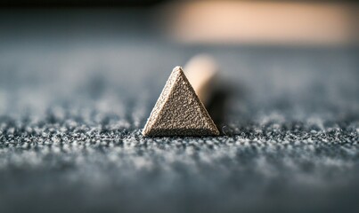 Poster - A gray textured pyramid sits centered, its rough surface highlighted against a soft, blurred backdrop.