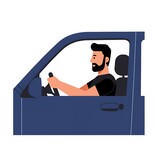 man driving car carefully flat design	