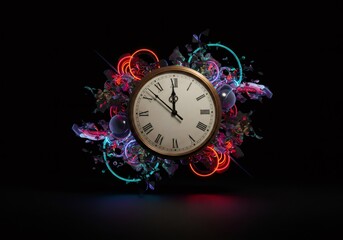 Wall Mural - abstract clock with colorful light explosion