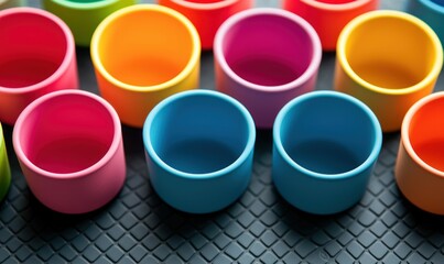 Poster - A vivid array of colorful cups create a playful, geometric pattern against a textured backdrop.