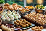 Indian festive Diwali ladoos. Festive spread of assorted traditional sweets and snacks.