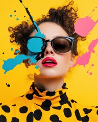 Poster - Pop Art Revival Bold Chromatic Fashion Portrait with Retro Sunglasses and Vibrant Color Splash - Dynamic Urban Creative Expression