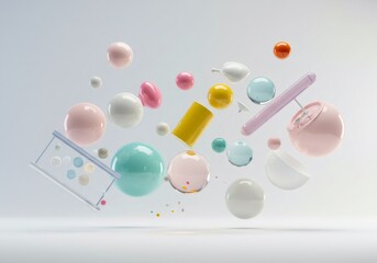 Wall Mural - floating pastel spheres and geometric shapes 3d render