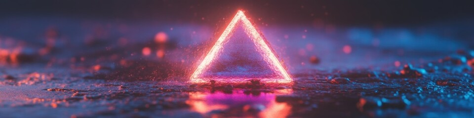 Poster - Neon Breakthrough Illuminated Geometric Triangular Beacon Celebrating Reach as High as You Can Day - Inspirational Tech Innovation for Millennial Motivation