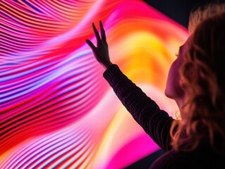 Fototapete - Immersive Digital Interaction Next-Gen User Experience with Vibrant AI-Driven Holographic Interface - Cutting-Edge Interactive Technology Showcase for Innovation Marketers