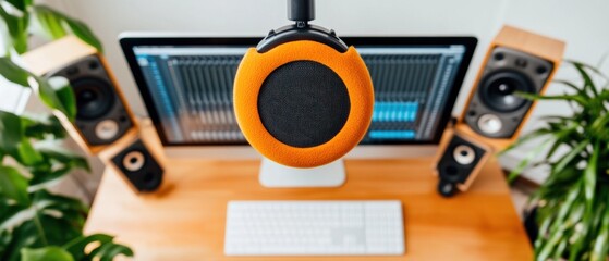 Poster - Immersive Digital Audio Production High-Fidelity Home Studio Setup with Ergonomic Podcast Microphone, Revealing Next-Gen Content Creation Workspace