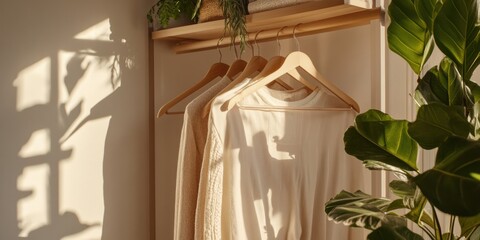 Aufkleber - Minimalist Wardrobe Renaissance Soft Neutral Sustainable Fashion Display with Biophilic Design - Curated Living and Conscious Closet Styling for Modern Lifestyle