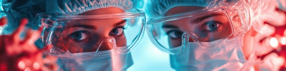Aufkleber - Cutting-Edge Medical Defense Immersive Biotech Visualization of Advanced Healthcare Professionals in High-Intensity Viral Protection Gear Demonstrating Pandemic-Era Resilience