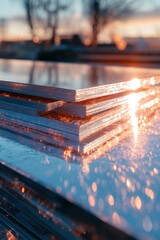 Poster - Industrial Precision Meets Golden Hour High-Performance Stainless Steel Sheets Illuminating Advanced Manufacturing Techniques in Sustainable Design Innovation
