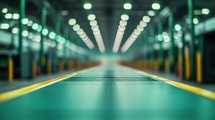 Poster - Futuristic Green Logistics Corridor Minimalist Industrial Design Showcasing Smart Infrastructure and Sustainable Transportation Innovation