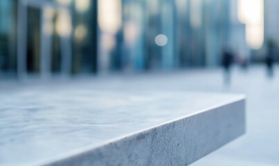 Poster - A modern concrete surface stands out against the blurred backdrop of city life, suggesting urban minimalism.