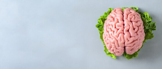 Fototapete - Neuroscience Nutrition Insights Minimalist Brain-Food Wellness Visualization with Organic Lettuce Metaphor for Cognitive Performance Optimization
