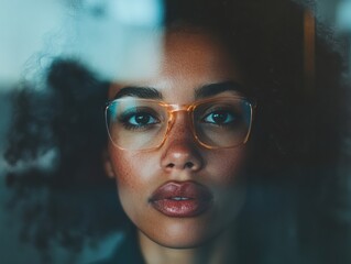 Poster - Empowered Mindset Reflective Gen Z Professional in Translucent Eyewear - Contemporary Leadership Portrait Capturing Innovative Digital Workforce Identity