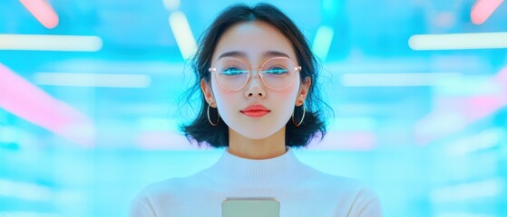 Fototapete - Futuristic EdTech Empowerment Gen Z Digital Learner in Immersive Minimalist Space - AI Education Innovation and Personalized Learning Aesthetic