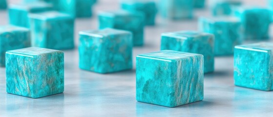 Poster - Turquoise Tech Transformation Minimalist Geometric Cubes Symbolizing Digital Innovation, Organizational Agility, and Next-Gen Business Intelligence