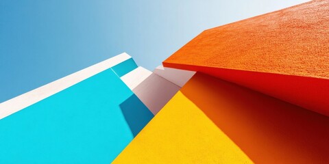 Poster - Minimalist Digital Geometry Vibrant Abstract Architectural Design Showcasing Geometric Color Blocking, Modern Design Trends and Creative Visual Communication