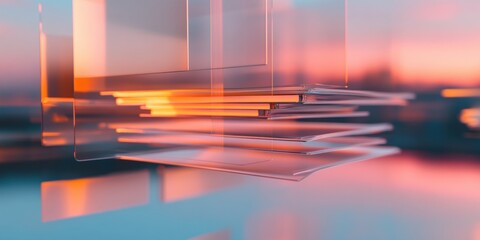 Aufkleber - Translucent Digital Workspace Minimalist Productivity Design with Layered Glass Surfaces - Next-Gen Office Optimization and Creative Flow Visualization
