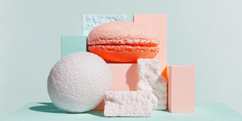 Aufkleber - Soft Minimalism Meets Color Pop Contemporary Abstract Geometric Sculpture in Pastel Mint and Coral - Trendsetting Design Inspiration for Creative Professionals