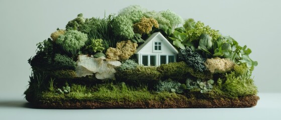Aufkleber - Biophilic Urban Sanctuary Miniature Architectural Model Reveals Eco-Innovative Living Landscape Integrating Sustainable Design and Green Infrastructure Trends