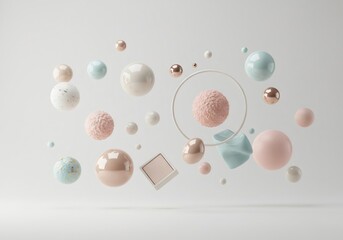 Wall Mural - pastel spheres floating on white background