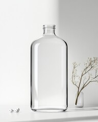Aufkleber - Minimalist Hydration Tech Sleek Glass Water Bottle with Wireless Earbuds - Modern Workspace Wellness Design for Digital Professionals