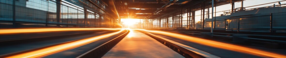 Aufkleber - Hyper-Efficient Industrial AI Revolution Next-Gen Manufacturing Optimization with Dynamic Motion Blur and Golden Hour Technological Transformation