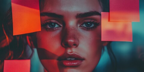 Aufkleber - Chromatic Disruption Immersive Gen Z Aesthetic with Geometric Color Block Portrait - Digital Creative Expression and Trendsetting Visual Communication