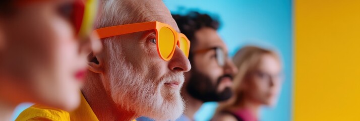 Fototapete - Vibrant Multigenerational Workspace Immersive Digital Collaboration with Bold Color Blocking, Inclusive Tech Engagement for Dynamic Remote Teams