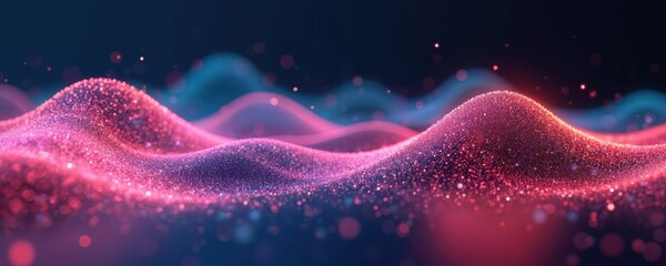 Leinwandbilder - Abstract colorful wave flows in digital cyberspace. Dynamic particle lines glow. Futuristic network tech concept with neon light energy motion. Modern design background.