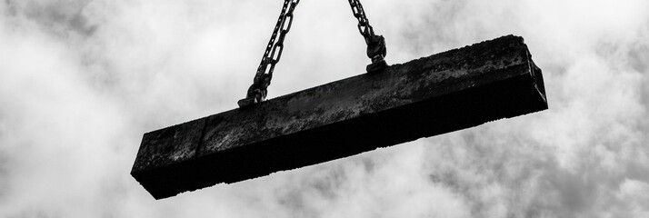 Poster - Monochrome Industrial Resilience Heavy Steel Beam Construction Symbolizing Technological Infrastructure and Urban Development Innovation